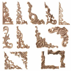 Apliques de madera tallada, calcomanías de esquina de madera para muebles, puerta de cama, gabinete, decoración del hogar sin pintar
