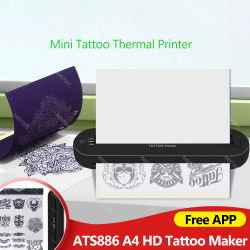 Impresora térmica portátil A4 sin tinta para transferencia de tatuajes, Bluetooth, creador de plantillas de tatuajes, impresión HD, aplicación gratuita ATS886