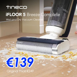 Aspiradora en seco y húmedo Tineco iFLOOR 5 Breeze Complete, limpieza en un solo paso para pisos duros, limpieza de bordes, triple duración de la batería, autolimpieza, aspiradora inalámbrica ligera,