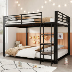 Cama litera metálica resistente de 140x200cm, negra, con escalera de almacenamiento de madera, cama doble estable para niños y adolescentes, muebles de dormitorio que ahorran espacio, cama alta