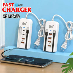 Cargador USB multipuerto de carga rápida de 66W, cargador de teléfono PD tipo C para iPhone, Samsung, Xiaomi, cargador de pared con enchufe UE y EE. UU.