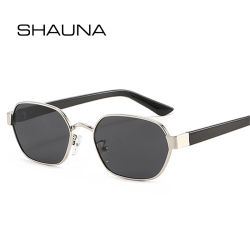 SHAUNA Gafas de sol cuadradas de metal poligonales retro para mujer, gafas de sol con gradiente de moda UV400 para hombre, gafas de sol de tendencia