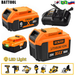 Batería de repuesto para Dewalt DCB200, 20V, 4.0ah/6.0ah/9.0Ah, Compatible con herramientas Dewalt de 18V/20V, cargador de batería
