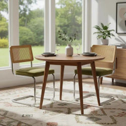 Juego de 2 Sillas de Comedor Modernas de Mediados de Siglo, Sillas de Terciopelo con Respaldo de Mimbre Natural y Base de Cromo Inoxidable, Sillas de Diseño Famoso Breuer, Sillas de Cocina Tapizadas