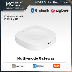MOES Tuya Bluetooth/ZigBee/Multi-mode Gateway Hub con Puerto Tipo-C, Automatización del Hogar Inteligente, Red Inalámbrica con Alexa y Google Home