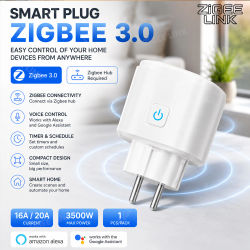 Enchufe Inteligente WiFi o Zigbee 3.0 EU con Monitor de Energía, Control Remoto Inalámbrico, Temporizador y Control por Voz para Electrodomésticos