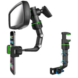 Soporte para teléfono con espejo retrovisor 360 ° Soporte giratorio y retráctil para teléfono de coche, soporte multifuncional para espejo retrovisor para todos los coches