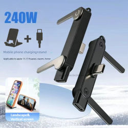 Soporte plegable 3 en 1 de 240W para teléfono con carga rápida, soporte para teléfono y tableta, convertidor de Tipo-C a USB-C, soporte plegable para teléfono celular