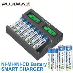 Cargador de batería inteligente PUJIMAX de 8 ranuras para baterías recargables AA/AAA Ni-MH de 1,2 V cargador de batería de carga independiente