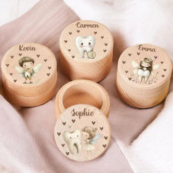 Caja de dientes de madera con nombre personalizado, caja de colección de rizos de cordón Umbilical de recuerdo, regalo para Baby Shower, regalos de cumpleaños