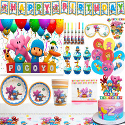 Decoración de Mesa para Fiesta de Cumpleaños de Blue y Pocoyo, Platos con Globos de Elefante de Dibujos Animados, Pancarta, Adorno para Pastel, Fondo, Accesorios para Niños y Bebés