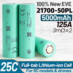 Batería de Litio EVE -INR21700-50PL de 5000mAh Totalmente Nueva para Drones FPV, Patinetes Eléctricos y Aspiradoras