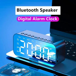 Reloj despertador Digital LED con Bluetooth, altavoz, espejo, decoración de dormitorio, oficina, mesa, pantalla, temperatura, Radio FM, 1 ud.