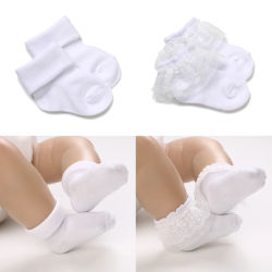 4 pares de lindos calcetines de algodón con encaje para bebés de 0 a 1 año, calcetines cortos para niños y niñas, bautismo blanco para recién nacidos