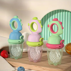 Alimentador de frutas para bebés tipo empuje giratorio de dinosaurio, alimentador de alimentos frescos de silicona, herramienta de alimentación para niños