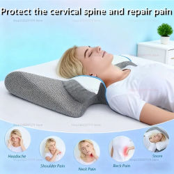 Almohada de soporte cervical 2025 para aliviar el dolor de cuello, almohada sin colapso de espuma viscoelástica para terapia del sueño, comodidad de recuperación de lesiones de cuello