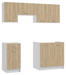 Conjunto de muebles de cocina 180 cm roble Sonoma y blanco, 5 elementos, diseño modular