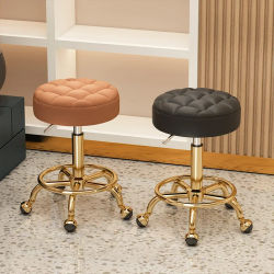 Sillas doradas de peluquería y peluquero, muebles de silla de maquillaje, taburete de escritorio de oficina con ruedas, taburetes redondos giratorios de elevación
