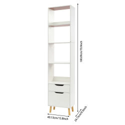 NUEVO Mueble de Almacenamiento de 6 Niveles con Cajones, Librería Vertical para Dormitorio, Oficina, Sala de Estar, 40x24x180 cm, hasta 40 kg (Blanco)