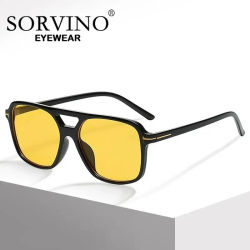 SORVINO Gafas de Sol Cuadradas Vintage para Mujer, Retro, Negras y Amarillas, Colores Caramelo, Tonos 2026, Lentes de Sol