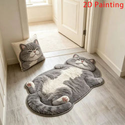 Alfombra Adorable con Forma de Gato, Decoración Elegante y Única para el Hogar, Alfombra para Salas de Estar, Dormitorios, Alfombra de Felpa Suave para el Suelo junto a la Cama