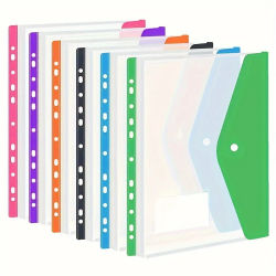 6 uds. Sobre de plástico con broches adhesivos y bolsa de expansión para carpetas de archivos con 11 agujeros para bolsa de archivos de 2/3/4 anillas y bolsa escolar A4 b