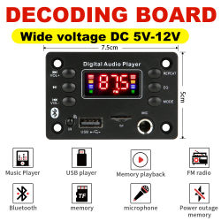 DC 12V Bluetooth 5,0 MP3 WMA WAV APE placa decodificadora manos libres Audio para coche micrófono USB TF FM Radio Mp3 reproductor de música altavoz