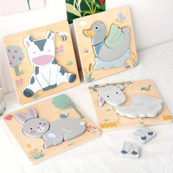 Rompecabezas cognitivos de animales de dibujos animados de madera 3D para niños, rompecabezas de madera para niños, juguetes de colores, formas, juguetes educativos para bebés, juego
