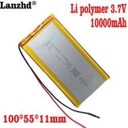 1-10 Uds. Baterías de polímero de litio de 3,7 V, 10Ah, 11x55x100mm, batería de litio para tableta, altavoces Bluetooth, DVD 1155100