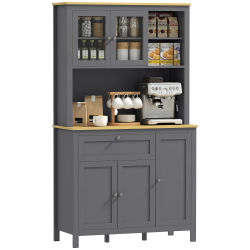 HOMCOM Alacena de Cocina Mueble Auxiliar de Cocina con 5 Puertas Estante Ajustable y Encimera de Microondas 100x40x180cm Gris