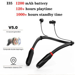 Auriculares Bluetooth 5.1 con banda para el cuello I35, con micrófono incorporado, resistentes al agua y al sudor.