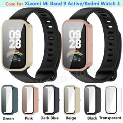 PC + funda de vidrio templado para Xiaomi Mi Band 9 Active Smartwatch Band Protector de pantalla cubierta parachoques Shell para accesorios Redmi Band 3