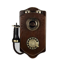 Teléfono Fijo Retro de Pared con Cable, Teléfono de Línea Fija Antiguo para Hogar, Hotel, Decoración de Salón, Mecanismo de Madera con Timbre Mecánico