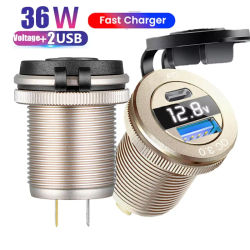 Cargador de Coche con Doble Puerto USB de 12/24V, Voltímetro LED, Toma de Corriente, Puerto USB para Coche, Cargador Rápido para RV, Barco, Camión