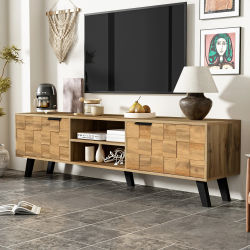 Mueble TV moderno con 2 puertas y 2 ranuras abiertas -160,5 x 35,5 x 45 cm, amplio espacio de almacenamiento marrón