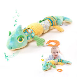 Chameleo-juguetes musicales para bebés, juguetes de peluche con sonajeros, campana arrugada, juguetes para la dentición del bebé para el tiempo de la barriga, sensorial para recién nacidos