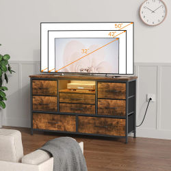 Soporte para TV LED, cómoda con 8 cajones, armario de almacenamiento con enchufes europeos, estación de carga USB, muebles para dormitorio y sala de estar