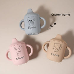 Taza para sorber de silicona con patrón de nombre personalizado, taza para bebés/niños pequeños, botella de agua personalizada, 1 ud.