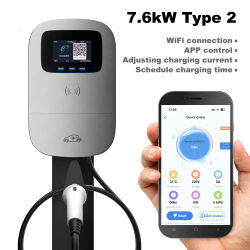 JIGU 7.6KW 32A tipo 2 cargador de vehículo eléctrico estación de carga de coche 7kw Wallbox EV cargador pantalla 220V monofásico WiFi APP