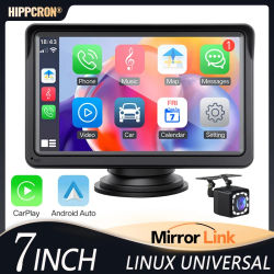 Hippcron Monitor de coche de 7 pulgadas, Radio Multimedia, reproductor de vídeo portátil con Bluetooth, CarPlay inalámbrico, Android, pantalla táctil HD