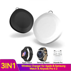 Cargador inalámbrico portátil 3 en 1 para Samsung Galaxy Watch 7/6/5 5Pro 4/3 Active 2 Apple Watch Utral 8 7 6 5 4 Airpods Pro