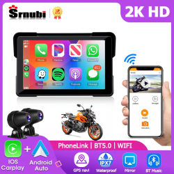 Srnubi-Monitor portátil para motocicleta, pantalla de 7 pulgadas, 2K, HD, DVR, navegación GPS, inalámbrico, CarPlay, Android, Airplay automático