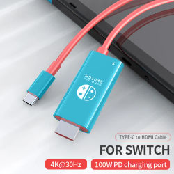Cable USB-C a HDMI 4K, adaptador portátil de 100W PD con carga rápida 2-M para portátiles, teléfonos, tabletas, monitores, dispositivos de juegos portátiles