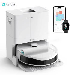 Lefant M265 Robot Aspirador y Fregona 20000Pa Rodillo Lavador Estación Autolimpieza Anti-Enredo 11 Pulgadas Delgado para Pelo Mascota Suelos Azulejos 240RPM Limpieza Robot Fregona Suelos Duros Control