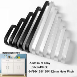 Juego de 12 Tiradores Modernos para Armario, 64mm/96mm/128mm/160mm/192mm, Tiradores de Aluminio Sólido para Muebles de Cocina y Cajones