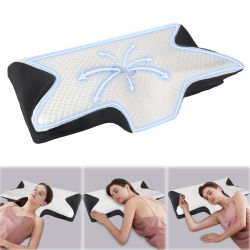 Almohada Cervical de Espuma Viscoelástica, Almohada Ortopédica Ergonómica 2 en 1 para el Dolor de Cuello, Almohadas de Soporte Contorneadas, Almohada para el Cuello