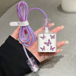 Funda protectora de cargador de Cable para IPhone 15, 14, 13, 16, 20W, cubierta protectora de cargador, enrollador de Cable estilo mariposa, protección en espiral