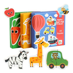 Rompecabezas de madera para niños, juego de rompecabezas a juego, aprendizaje temprano para bebés, juguetes educativos de tráfico de frutas y animales, regalos
