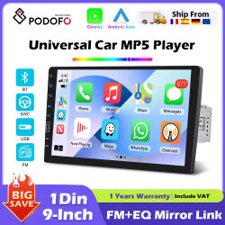 Podofo 9 ''Radio estéreo para coche 1 Din Carplay Android autoradio con Bluetooth FM Radio receptor soporte Mirror Link USB