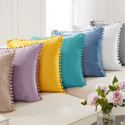 Funda de almohada decorativa de terciopelo con pompones, suave, con cremallera invisible, para sofá, 30x50cm, 45x45cm, 50x50cm